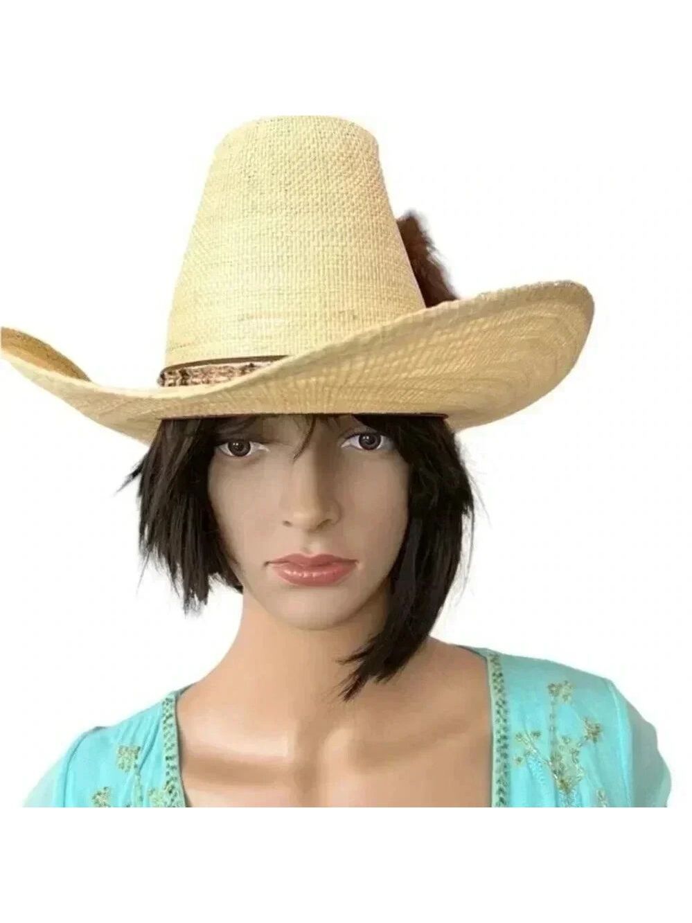 The Great Western Feather Straw Cowboy Cowgirl Hat Unisex, Country, Coachella, - Picture 3 of 16